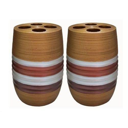 2 Adet Diş Fırçalık Metalik Kahve Poliresin 6X6X12Cm Banyo Seti