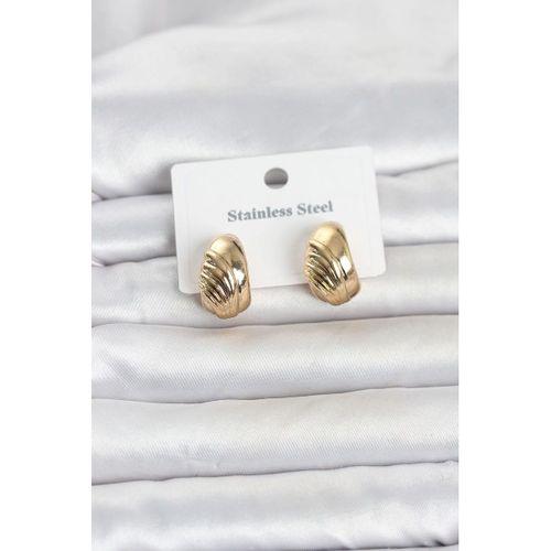 316L Çelik Gold Renk Desenli Yarım Halka Model Kadın Küpe