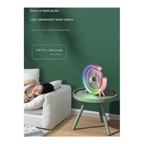 Masaüstü Vantilatör Usb Şarjlı Rgb Led Işıklı 3 Kademeli 180° Ayarlanabilir Soğutucu Fan Mavi