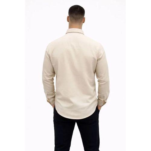 Erkek KETEN Kumaş Oversize Uzun Kollu Rahat Kalıp Gömlek - Bej