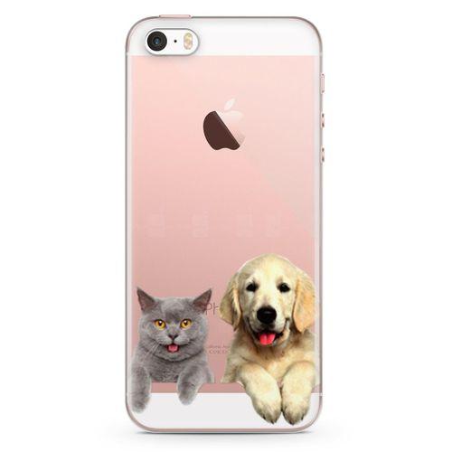 Apple iPhone SE Kılıf Scottish Fold Kedi Ve Köpek Arka Kapak Koruma Desenli Full Koruyucu