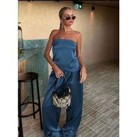 Kadın Likralı Saten Kumaş Straplez Bağlamalı Ikili Takım