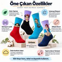 Unisex Çorap Sanat Temalı Renkli 7'li Set Portre Tablo Desenli Uzun Soket Günlük Eğlenceli Çorap Şık