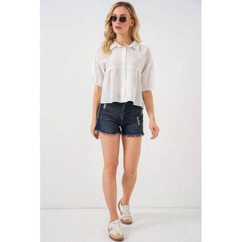 Kısa Kol Crop Gömlek 20335 - Beyaz