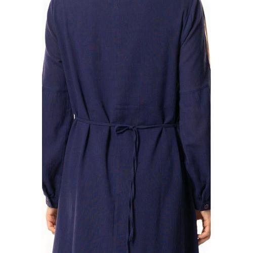 Uzun Kol Şile Bezi Gülşah Bisiklet Yaka Nakışlı Uzun Yazlık Elbise Mor Mor