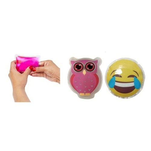 Gülen Emoji Pembe Baykuş Cep Sobası,El Isıtıcı,2 Adet Sıcak Su Torbası Pvc 9Cm