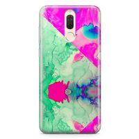Huawei Mate 10 Lite Kılıf Yeşil Pembe Mermer Arka Kapak Koruma Desenli Full Koruyucu