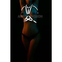 Dansçı Kostümleri Beyaz Reflektörlü Seksi Göğüs Harness