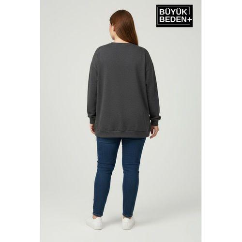 Kadın Büyük Beden MİLANO İTALiA Baskılı Bisiklet Yaka İnce Sweatshirt SPR26BSWK956-9