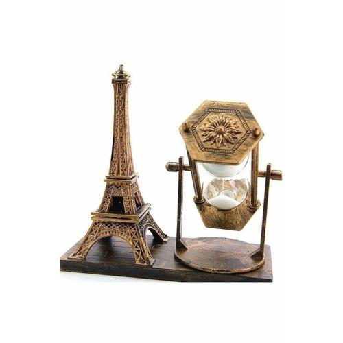 Retro Eyfel Kulesi Ve Kum Saati Dekoratif Ahşap Görünümlü Masa Biblosu