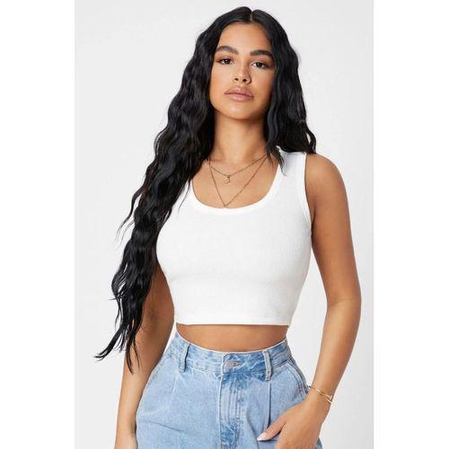 Kadın Beyaz Modern Fit Kare Yaka Crop Top Bluz