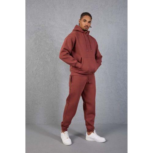 Şardonlu Kanguru Cepli Sweatshirt - 3 İplik Şardonlu Lastik Paça Erkek Eşofman Altı- Eşofman Takımı - Kiremit