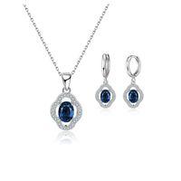 Gümüş Safir Taşlı Kadın Kolye Küpe Seti Gümüş Kolye Set