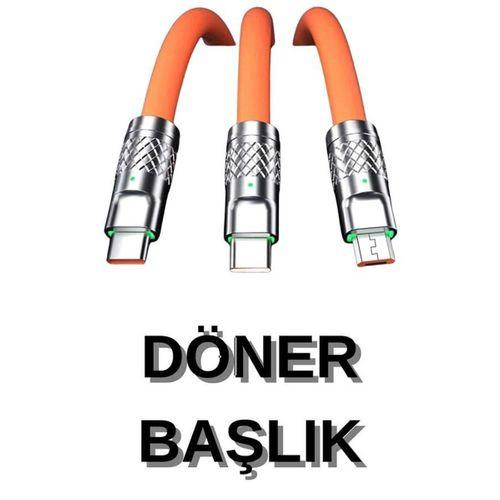 3 İn 1 Süper Hızlı Şarj Kablosu Android Ve İos Uyumlu Silikon Şarj Kablosu