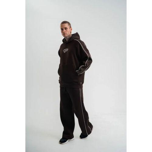 Uzun Kol Kapşonlu Ara Biyeli Baggy Eşofman Takım - Kahve