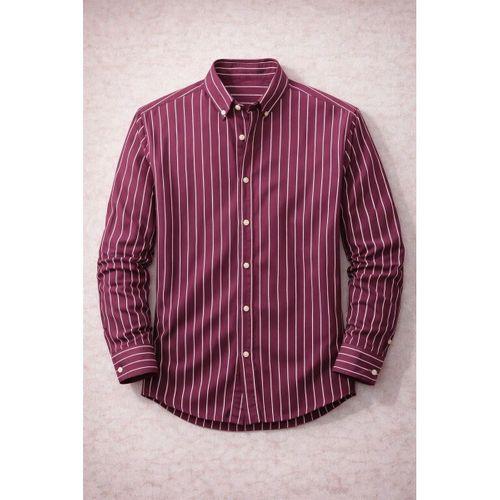 Chad Modal Kumaş Çizgili Yazlık Relaxed Fit Erkek Gömlek - Kırmızı