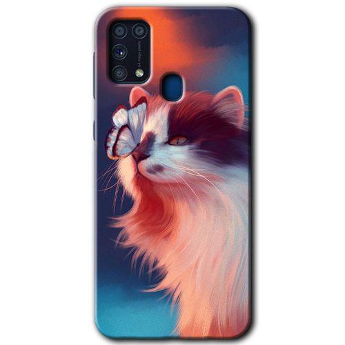 MRCİLETİSİM Samsung Galaxy M31 Kılıf Baskılı Kapak - Cat Butterfly +Tam Ekran Koruyucu