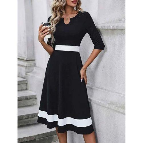 Kadın Truvakar Kol V Yakalı Janjan Krep Midi Elbise