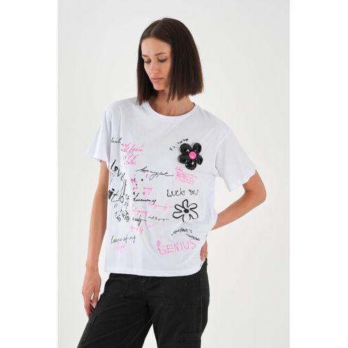 ALEXANDERGARDI Dokulu Çiçek Detaylı Baskılı Kadın T-shirt