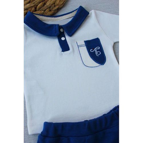 3-6 6-9 9-12 Ay Efendi Nakışlı Cep Şapkalı Uzun Kollu Sweat 3lü Erkek Bebek Takımı İndigo