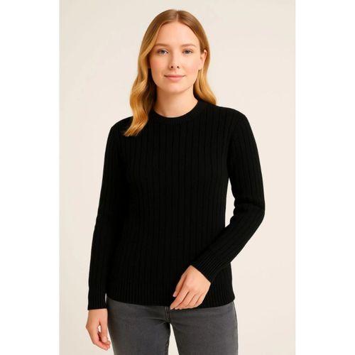 Bisiklet Yuvarlak Yaka Triko Kazak Pamuklu Kalın Fitilli Dokuma, Regular Fit Uzun Kollu Kışlık Model - Siyah