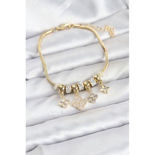 Pirinç Gold Renk Yonca Model Kadın Bileklik