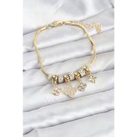 Pirinç Gold Renk Yonca Model Kadın Bileklik