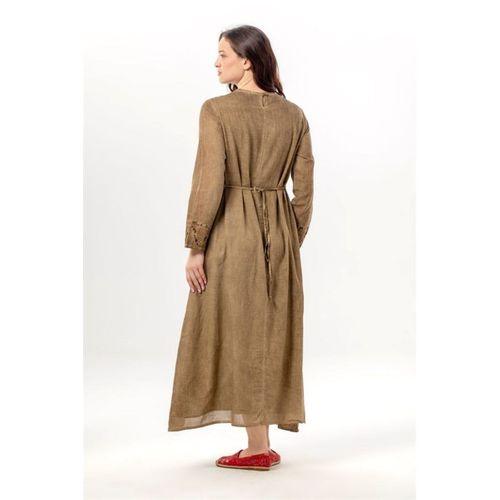 Uzun Kol Sultan Tek Cepli Yazlık Uzun Poplin Elbise Toprak Tprk