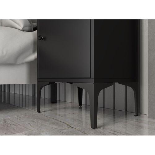 Wood'n Love Vio Metal Ayaklı Minifiks Bağlantı, Dolaplı Komodin - Siyah / Siyah