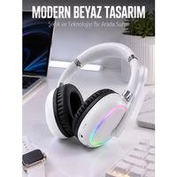 Kablosuz Bluetooth Mikrofonlu Beyaz Kulaklık Rgb Işıklı