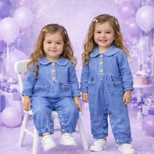 3-12 Ay Düğme Detaylı Kot Bebek Tulumu