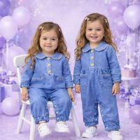 3-12 Ay Düğme Detaylı Kot Bebek Tulumu