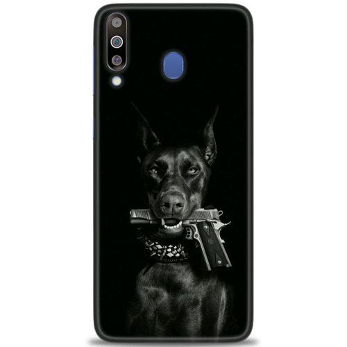 Samsung Galaxy M30 Kılıf HD Baskılı Kılıf - Tabanca ve Köpek + Tam Ekran Koruyucu