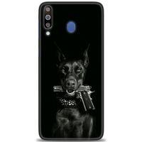 Samsung Galaxy M30 Kılıf HD Baskılı Kılıf - Tabanca ve Köpek + Tam Ekran Koruyucu