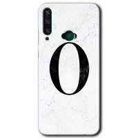 Potkal Hediye Fabrikası Huawei Y6P HD Baskılı Kılıf + 9D Tam Ekran Koruyucu - Beyaz Mermer Desenli Ö Harfi