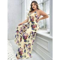 Özel Tasarım Büyük Beden Çiçek Desenli İnce Askılı 2'li Pijama Takımı