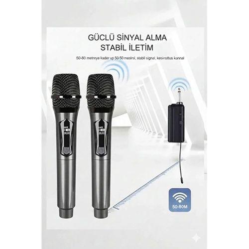 Profesyonel Çiftli Kablosuz Mikrofon Seti Karaoke Şarj Edilebilir 50 Metre