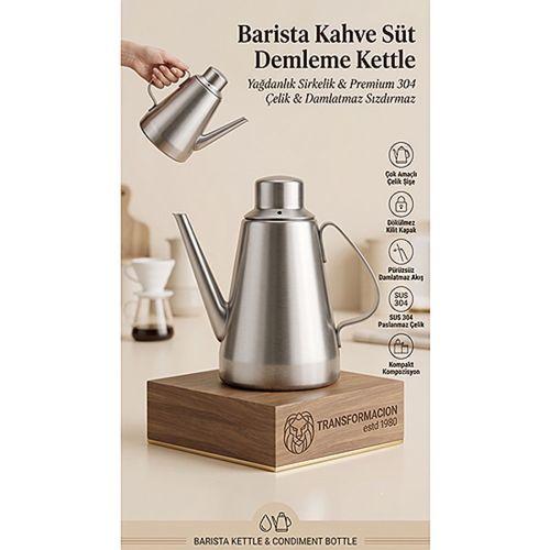 Damlatmaz Sızdırmaz Yağdanlık Sirkelik ve Barista Kahve Süt Demleme Kettle 304 Paslanmaz Çelik (710 ml ) 723400