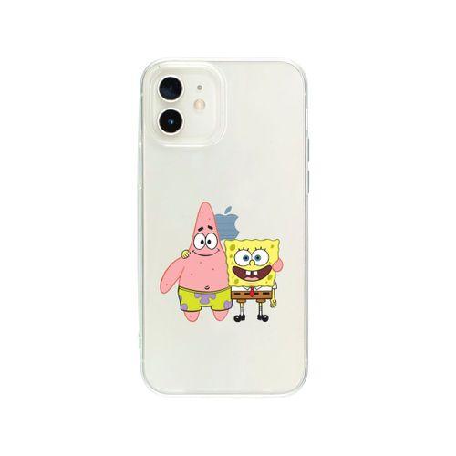 iPhone 12 Sünger Ve Patrick Star Desenli Premium Şeffaf Silikon Kılıf
