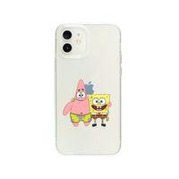 iPhone 12 Sünger Ve Patrick Star Desenli Premium Şeffaf Silikon Kılıf