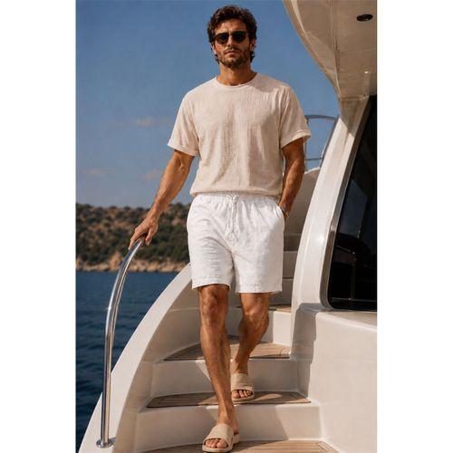 Mann Relax Fit %100 Pamuk Meridian Kumaş Basic Erkek Şort - Ekru