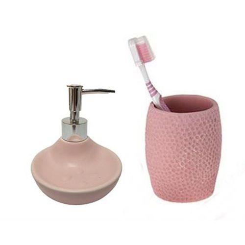 Sıvı Sabunluk,Diş Fırçalık 2 Li Banyo Seti,Pembe Petek