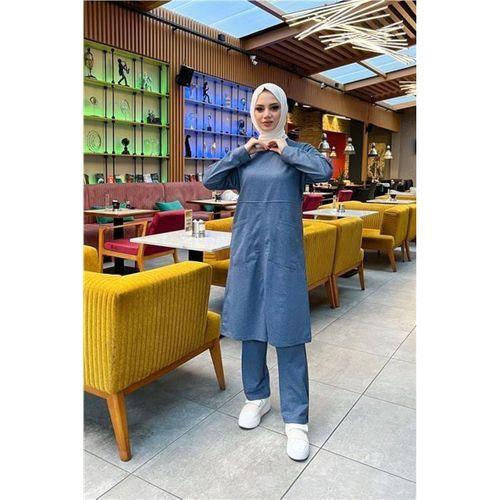 Önden İki Cepli Sade Basic Uzun Tunik Pantolon İkili Spor Takımı - 03067.006 - İndigo