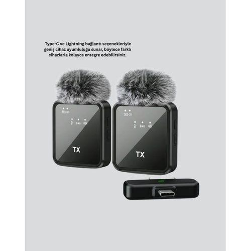 2’li Kablosuz Yaka Mikrofonu Type-c Ve Lightning Uyumlu Profesyonel Set
