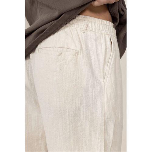 Pamuk Flamli Düz Paça Rahat Kalıp Jogger Erkek Pantolon - Beyaz