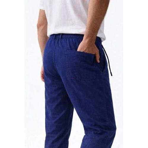 Erkek Keten Cepli Pantolon Lastikli Bel Bağcıklı Önden Fermuarlı - İndigo