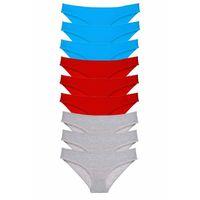 9 adet Süper Eko Set Likralı Kadın Slip Külot Kırmızı Gri Mavi