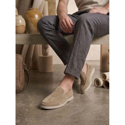 BA0252 %100 İçi Dışı Hakiki Deri Erkek Krem Süet Casual Loafer Termo Taban Ayakkabı