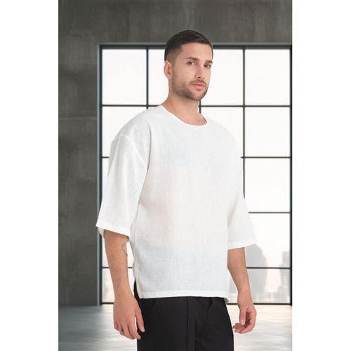 Bisiklet Yaka Fakir Kol Oversize Kısa Kol T-shirt - Beyaz