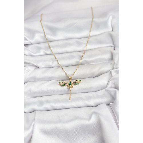 316L Çelik Zincir Gold Renk Yusufçuk Model Zirkon Taşlı Kadın Kolye